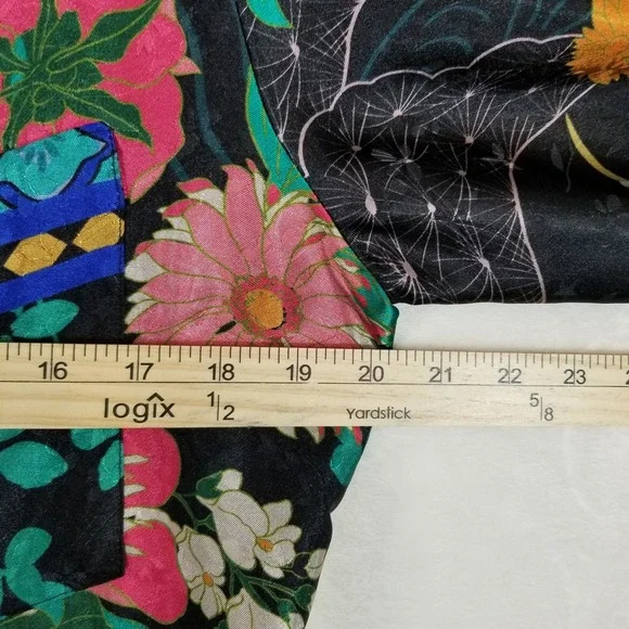 Zara XL Womens Crane Floral Print Satin Blouse Pearl Button Long Sleeve Shirt - Picture 5 of 7